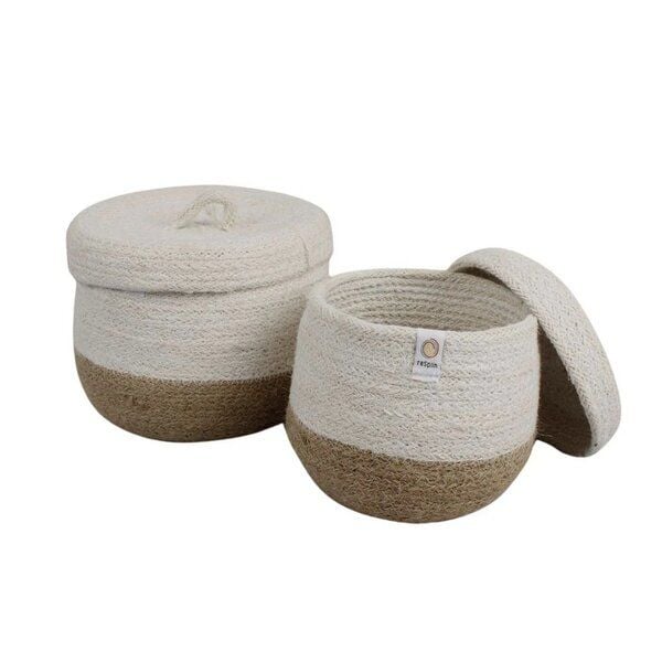 reSpiin 2er Jutekorb-Set mit Deckel - Natur/Weiß reSpiin 2er Jutekorb-Set mit Deckel - Natur/Weiß von reSpiin