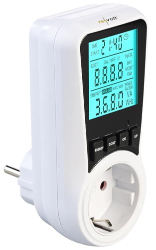 revolt Stromzähler Steckdose: Digitaler Energiekostenmesser mit beleuchtetem XXL-Display, 2 Tarife (Wattmeter, Strom-Messer, Strommessung) von revolt