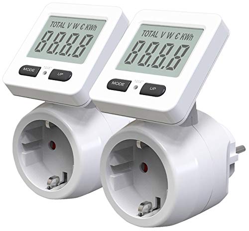 revolt Energiemessgerät: 2er-Set Digitale Energiekostenmesser, 180° drehbares Display, 3.680 W (Stromkostenzähler, Digitale Energiekosten Messer, Energiekostenrechner) von revolt