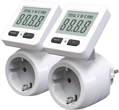 revolt Energiemessgerät: 2er-Set Digitale Energiekostenmesser, 180° drehbares Display, 3.680 W (Energiekosten Messgeräte, Strommessgeräte, Energiekostenrechner) von revolt