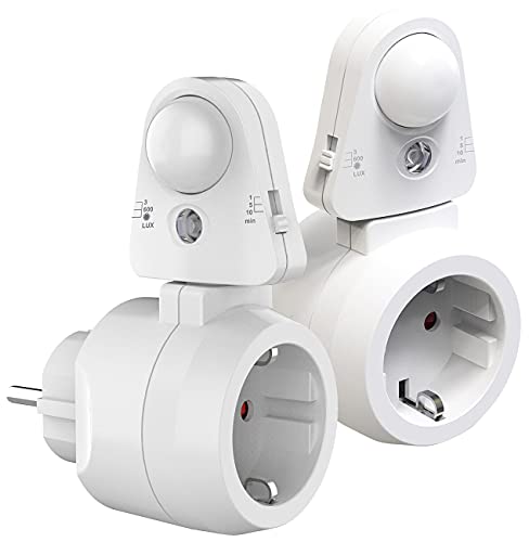 revolt Stecker Bewegungsmelder: 2er Pack Steckdose mit PIR-Bewegungs- und Licht-Sensor (Steckdose mit Bewegungsmelder, Zeitschaltuhr, Steckdosen Nachtlichter) von revolt