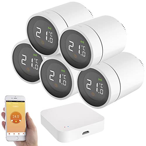 revolt Smart Thermostat ZigBee: 5er-Set Heizkörperthermostate mit App, Sprachsteuerung, ZigBee-Gateway (ZigBee Heizungsthermostat, ZigBee Heizungssteuerung, Heizkörperventile) von revolt