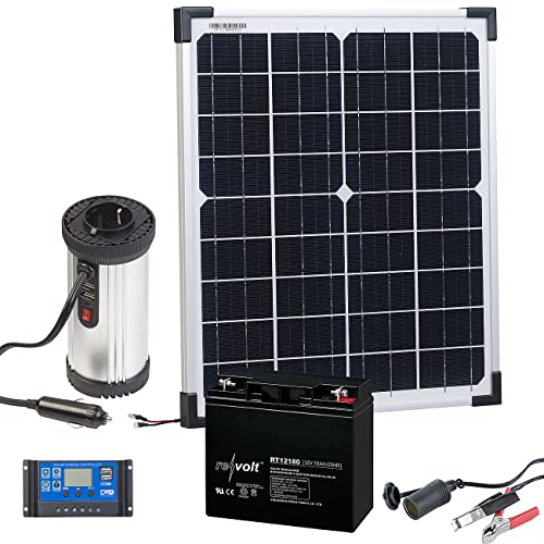 revolt Solar Set: Solarpanel (20 W) mit Akku, Laderegler und 230-V-Wandler (Solarpanel 20 Watt, Solarpanel mit Akku und Steckdose, Balkonkraftwerk mit Speicher) von revolt