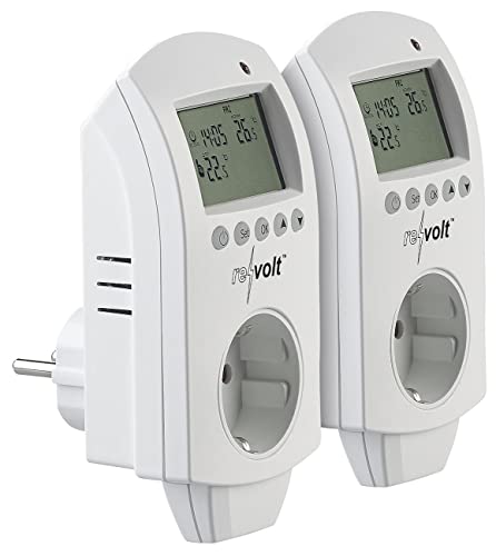 revolt Thermostat-Stecker: 2er-Set Digitale Steckdosen-Thermostate für Klimageräte, 3.680 Watt (Kabelloses Steckdosen-Thermostat, Thermostat-Zwischenstecker, Infrarotheizung) von revolt