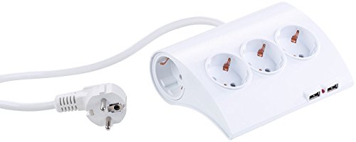 revolt Tischsteckdosenleiste: 5-Fach-Tisch-Steckdosenleiste mit 2 USB-Ports, auch zur Wandmontage (Steckdosenleiste Tischmontage, Steckerleiste mit USB, Schreibtisch Befestigung) von revolt