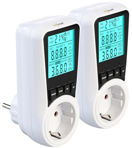 revolt Energiemesser: 2er-Set digitale Energiekostenmesser mit XXL-Display, 2 Tarife (Dual Stromzähler, Multi-Stromzähler, Steckdose) von revolt
