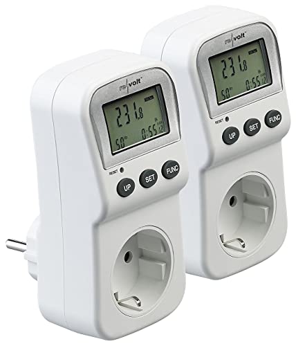 revolt Strommessgerät Digital: 2er-Set Energiekosten-Messer & Stromverbrauchs-Zähler, 2 Tarife (Energiekostenmesser Steckdosen, Verbrauchszähler für Energiekosten, Waschmaschine) von revolt