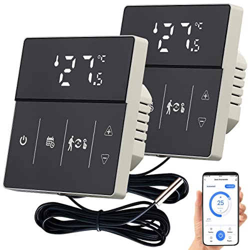 revolt Thermostat Heizung WLAN: 2er-Set WLAN-Fußbodenheizung-Thermostate mit App, schwarz (Bodenheizung Thermostat WLAN, Heizkörperthermostat Alexa, Infrarotheizung) von revolt