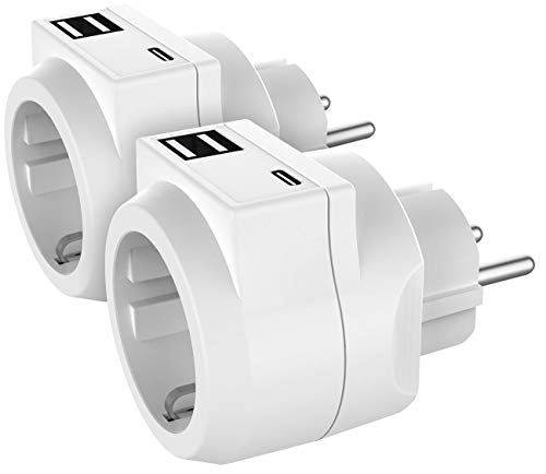 revolt USB Steckdosen Adapter: 2er-Set 3in1-Steckdosen mit USB Typ C & 2x USB Typ A (USB-c Steckdosenadapter, USB Netzteile, Schreibtisch Steckdose) von revolt