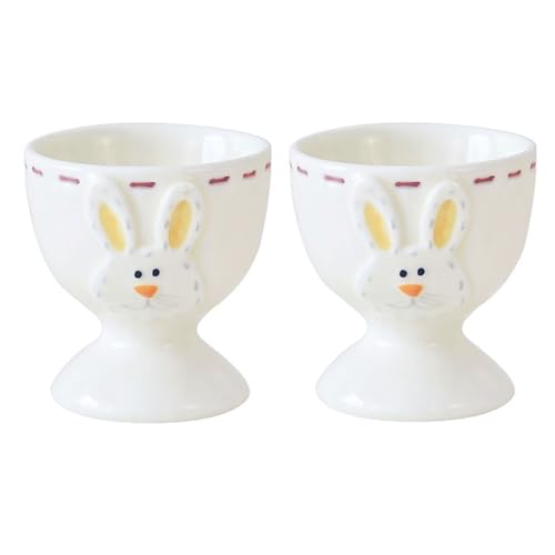 Eierbecherhalter aus Keramik, Hasen-Porzellan-Eierbecher – Set mit zwei weißen Porzellan-Eier-Servierbechern, Halter für weiche, hart gekochte Eier, Hasen-Keramik-Eierbecher für Ostern, Frühstück, von realideas