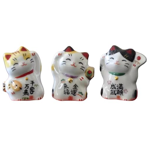realideas Set mit 3 japanischen Mini-Figuren aus Keramik, Maneki Neko, Glückskatze, winkendes Glück, Dekoration, Ornamente für Heimdekoration, Geschenke für Mutter, Freundin von realideas