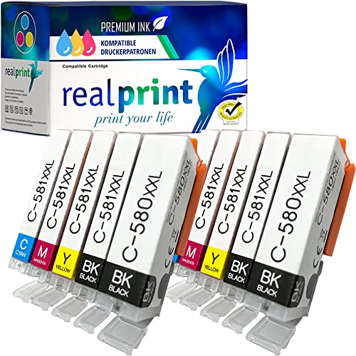realprint 10 XXL Druckerpatronen mit Chip ersetzen Canon PGI-580 CLI-581 passend für die Drucker Canon Pixma TS705 (a) TS6350 (a) TS9550 von realprint