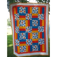 Verkauf Schöne Handgemachte Quilt Mit Kissenbezug Gemacht Bereit Set Gehen Helle Ebenen Von Ann Kelle Für Robert Kaufman 100 Prozent Bio von redbrickquilting