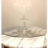 Vintage Hübsche Klare Fostoria Glas Servierplatte Mit Fleur-De-Lis Griff von rediscoverd