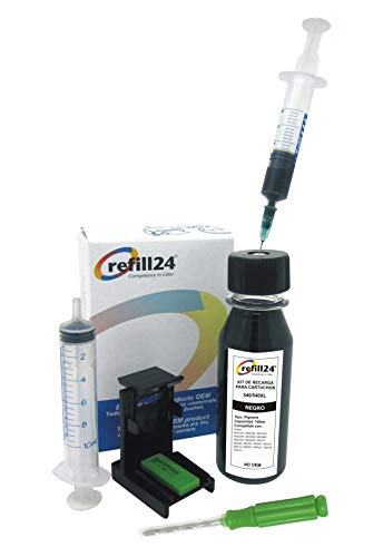 refill24 Nachfüllset: Nachfülltinte 100 ml kompatibel für Druckerpatronen Canon PG-540, PG540 XL Schwarz + Zubehör + Anleitung, Refillset mit Druckertinte für Pixma MG MX TS von refill24