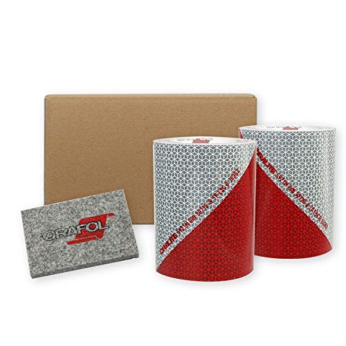 Reflecto Kfz-Warnmarkierung in 141 oder 282 mm Breite – Set mit 2 x 9m (1x links- und 1x rechtsweisend) nach DIN 30710 - rot-weiss; selbstklebend - aus der Folie ORALITE 5921M (141 mm breit) von reflecto