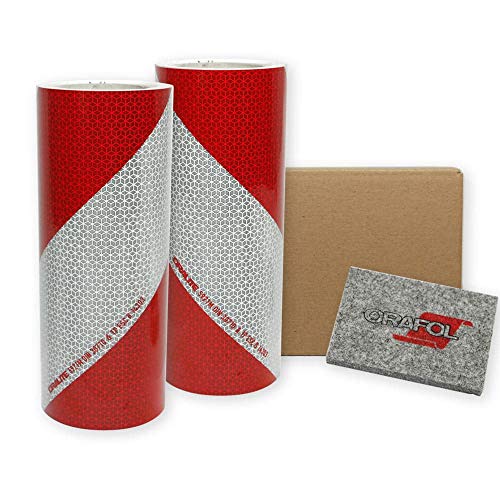 Reflecto Kfz-Warnmarkierung in 141 oder 282 mm Breite – Set mit 2 x 9m (1x Links- und 1x rechtsweisend) nach DIN 30710 - rot-Weiss; selbstklebend - aus der Folie ORALITE 5921M (282 mm breit) von reflecto
