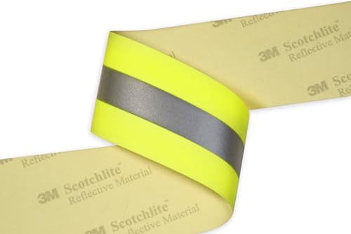 Reflektierende Textilfolie zum Aufnähen - neongelb-silber - Reflexband für Feuerwehr Schutzkleidung - flammhemmend - Meterware - ISO 20471- HuPF - ISO 14116 (76,2 mm Breite) von reflecto