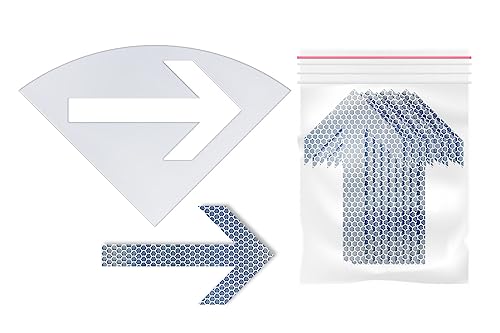 Richtungspfeile weiß mit Schablone für Verkehrsschilder - 10er Set reflektierende Pfeile für Verkehrszeichen Haltverbot (RA2 (für Ø 600mm Ronden), selbstklebend) von reflecto