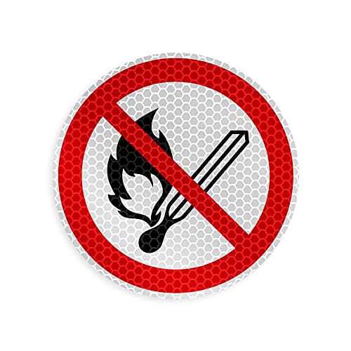 Verbotsschild Aufkleber - Verbotszeichen rot-weiß - reflektierend - Warnschild Durchmesser 10 cm - Sicherheitskennzeichnung für außen und innen - DIN EN ISO 7010 (Keine offene Flamme) von reflecto