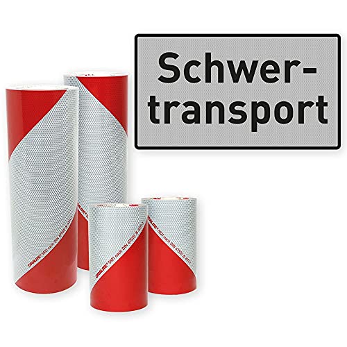 Warnmarkierung für Begleitfahrzeuge | BF3, BF3 Plus, BF4 Heck-Aufbauten| aus rot-weißer Orafol ORALITE 5821 | mit magnetischem Schwertransport Schild | Wechselverkehrszeichenanlage WVZ-Anlage von reflecto
