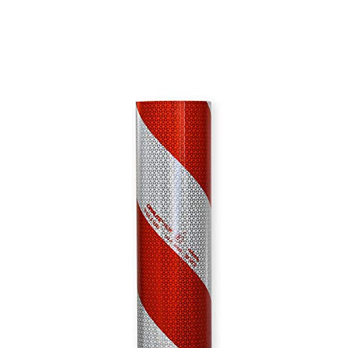 reflecto Kfz-Warnmarkierung als Meterware | 141, 282, 423, 580 oder 610 mm breit | Links- BZW. rechtsweisend | rot-weiß nach DIN 30710 und selbstklebend | aus ORALITE 5921M (linksweisend, 423mm) von reflecto