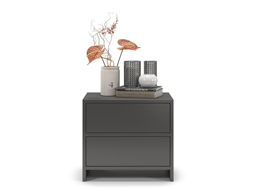 regalik Nachttisch PARI mit Zwei Schubkasten 50x45x35 cm - Nachtschrank mit Schublade mit Kugelgelagerten Führungsschienen Tip on - Nachtkästchen Modern Design in Graphite von regalik