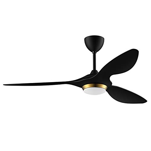 reiga 132cm Schwarzgold DC Motor Deckenventilator mit dimmbarer LED Licht App Fernbedienung Moderne Flügel Silent Reversible DC Motor, 6-Gang, Timer von reiga