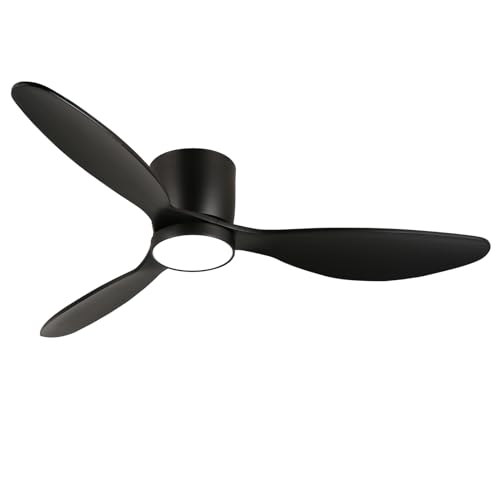 reiga deckenventilator mit beleuchtung und fernbedienung leise, 132CM, Licht Dimmbar, 3 Holzklingen für Schlafzimmer und Wohnzimmer, Sommer-Winterbetrieb, Unterputz-Ventilator - Schwarz von reiga