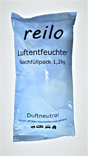 12x 1,2kg "reilo" Luftentfeuchter Granulat (Calciumchlorid) im Vliesbeutel, Nachfüllpack für Raumentfeuchter Boxen, einzeln verpackt in Polybeutel - zum attraktiven Staffelpreis von reilo