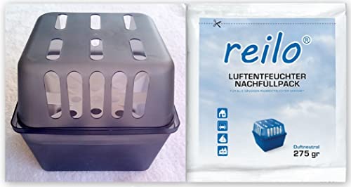 1x Raumentfeuchter Box mit 3x 275g "reilo" Luftentfeuchter Granulat (Calciumchlorid) im Vliesbeutel von reilo
