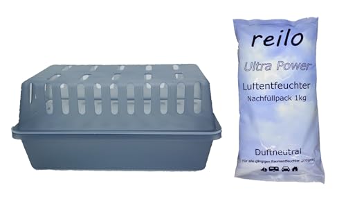 1x reilo XXL Raumentfeuchterbox mit 10x 1kg Ultrapower Luftentfeuchter- Raumentfeuchter- Granulat Nachfüllpack im Vliesbeutel von reilo