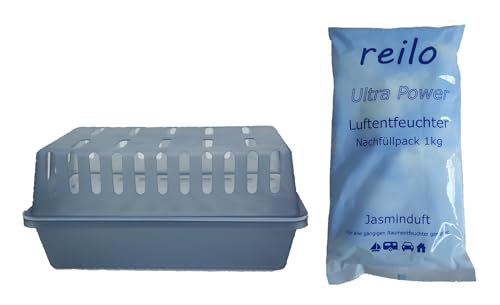 2x reilo XXL Raumentfeuchterbox mit 20x 1kg Ultrapower Jasminduft- Luftentfeuchter- Raumentfeuchter- Granulat Nachfüllpack im Vliesbeutel (Jasmin, 2+20) von reilo