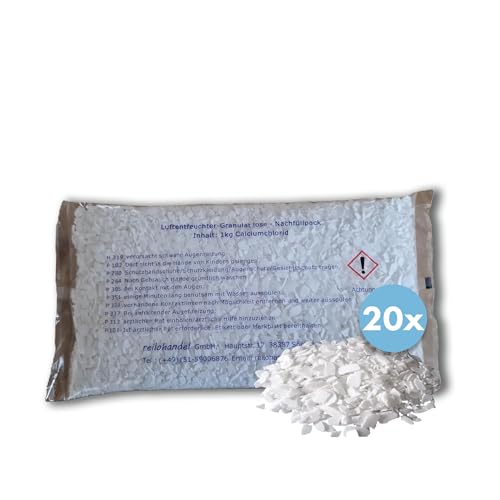 reilo 20x 1kg LOSES Luftentfeuchter Granulat (Calciumchlorid), loses Granulat für passende Entfeuchterboxen, Lufttrockner für Wohnräume, Schlafzimmer, Keller von reilo