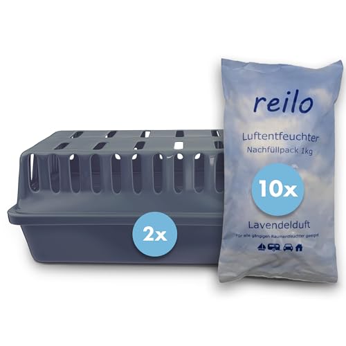 reilo 2x XXL Raumentfeuchterbox und Lavendel-Duft Luftentfeuchtergranulat 10x 1kg, Luftentfeuchter-Komplettset, Raumentfeuchter im Vliesbeutel, für Auto, Schlafzimmer, Keller reilo 2x XXL Raumentfeuchterbox und Lavendel-Duft Luftentfeuchtergranulat 10x 1kg, Luftentfeuchter-Komplettset, Raumentfeuchter im Vliesbeutel, für Auto, Schlafzimmer, Keller von reilo