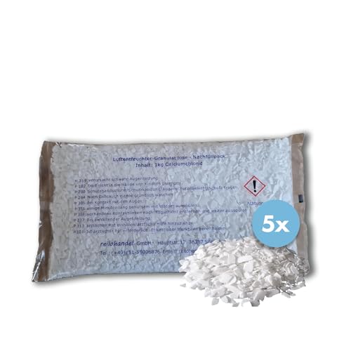 reilo 5x 1kg LOSES Luftentfeuchter Granulat (Calciumchlorid), loses Granulat für passende Entfeuchterboxen, Lufttrockner für Wohnräume, Schlafzimmer, Keller von reilo