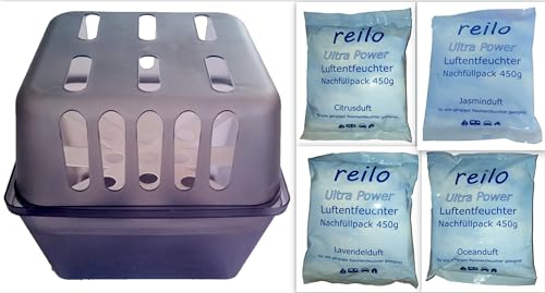 reilo Duftset, Komplettset aus 2x Raumentfeuchterbox und 12x 450g Luftentfeuchtergranulat, mit je 3x Citrus-, Jasmin-, Lavendel- und Oceanduft, Raumentfeuchter von reilo