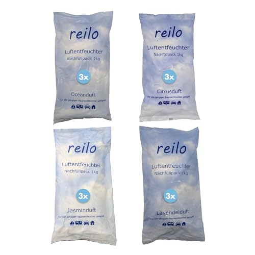 reilo Duftset mit 12x 1kg Luftentfeuchtergranulat, mit je 3x Citrus-, Jasmin-, Lavendel- und Oceanduft, Raumentfeuchter reilo Duftset mit 12x 1kg Luftentfeuchtergranulat, mit je 3x Citrus-, Jasmin-, Lavendel- und Oceanduft, Raumentfeuchter von reilo