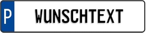 Schild mit Wunschtext bis 17 ZEICHEN (geprägtes Aluminiumschild mit Wunschtext) in Standard KFZ Größe von reinkedesign