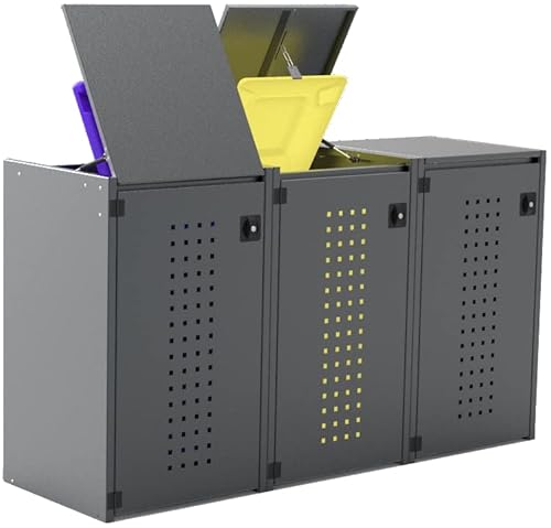Mülltonnenbox Boxxi aus Aluminium in Anthrazit RAL 7016 als Bausatz von reinkedesign (3 x 240l, Kippdach) von reinkedesign