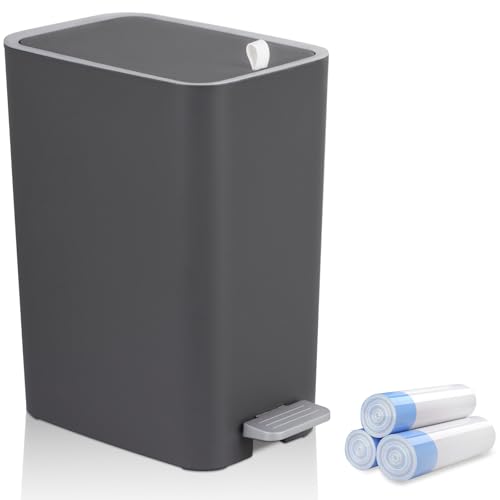 rejomiik Kleiner Badezimmer-Mülleimer mit Deckel, 100 l Fassungsvermögen, schmaler Mini-Abfalleimer für Schlafzimmer, Büro, Wohnheim, Dunkelgrau von rejomiik