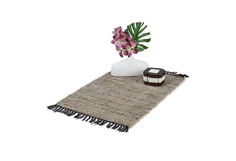 relaxdays Läufer Flickenteppich 60 x 110 cm, Höhe: 5 mm, grau von relaxdays