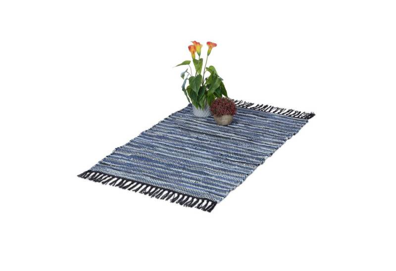 relaxdays Läufer Flickenteppich 60x100 cm, Höhe: 10 mm, blau von relaxdays