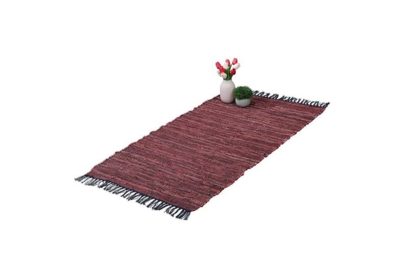 relaxdays Läufer Flickenteppich Leder & Baumwolle, Höhe: 10 mm, rot von relaxdays