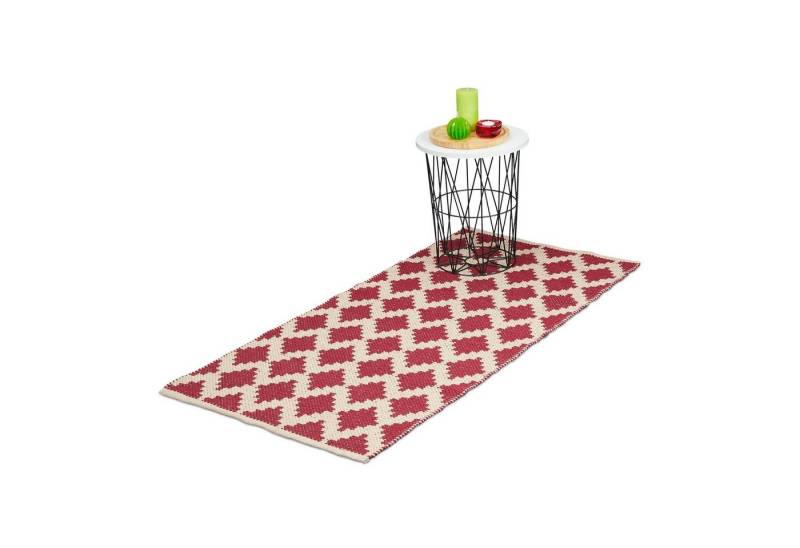 relaxdays Läufer Baumwolle 70 x 140 cm, Höhe: 5 mm, rot von relaxdays