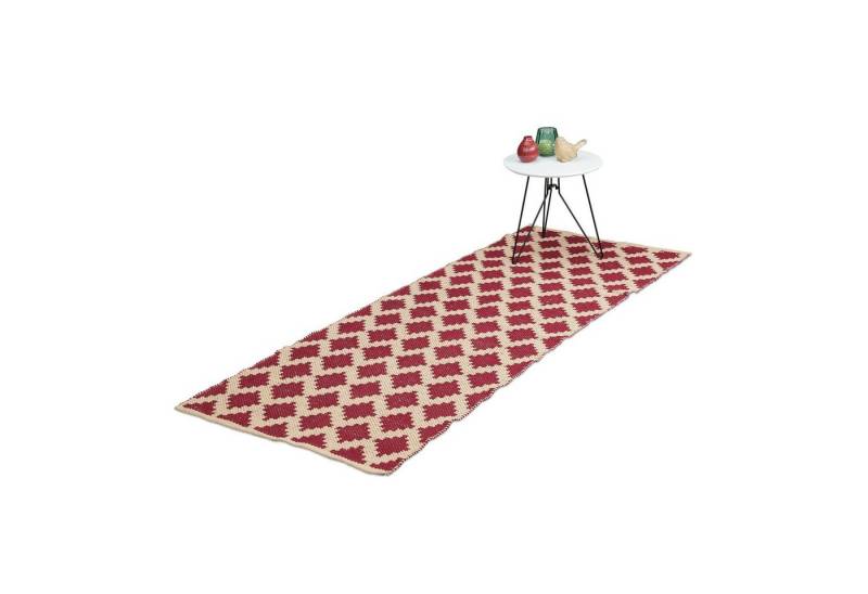 relaxdays Teppich Baumwolle 80 x 200 cm, Höhe: 6 mm, rot von relaxdays