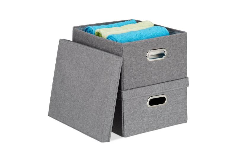 relaxdays Aufbewahrungsbox 6 x Aufbewahrungsbox mit Deckel grau von relaxdays