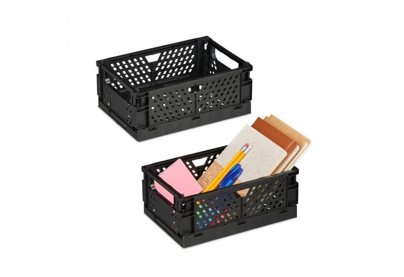 relaxdays Aufbewahrungsbox Kleine Klappbox im 2er Set, Schwarz von relaxdays