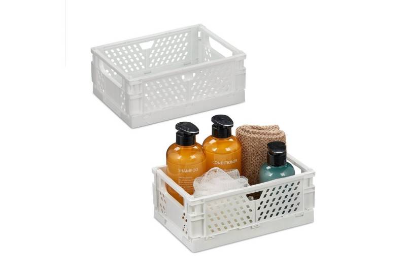 relaxdays Aufbewahrungsbox Kleine Klappbox im 2er Set, weiß von relaxdays