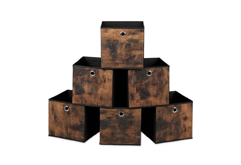 relaxdays Aufbewahrungsbox Stoff Aufbewahrungsbox Holzoptik 6er Set (6 St), M von relaxdays
